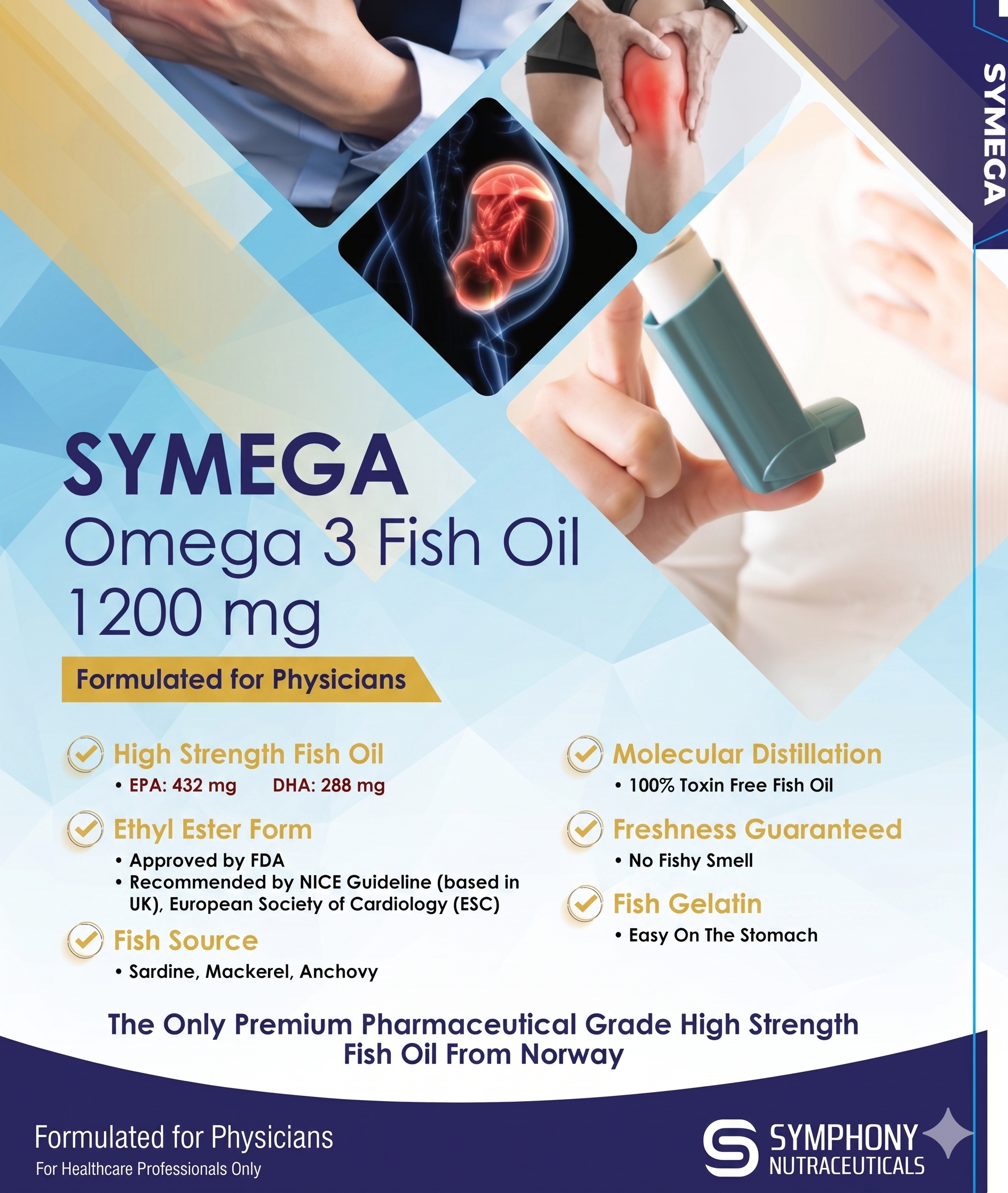 Symega Omega 3 Fish Oil 1200mg - High strength Omega 3 fish oil from Norway in Ethyl Ester form